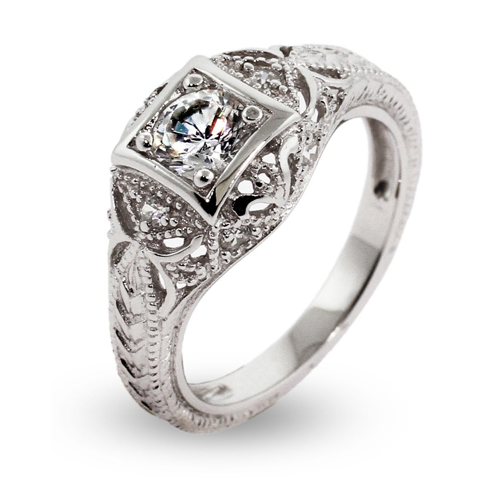 Fine 925 Sterling Silver Vintage Victorian Art Deco Engagement Ring Set Diamond 